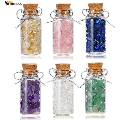 Sunligoo Personalized Mini Gemstone Wishing Bottles Customize Engraved Healing Crystal Tumbled Chip Stone Collection 6pcs/Set
