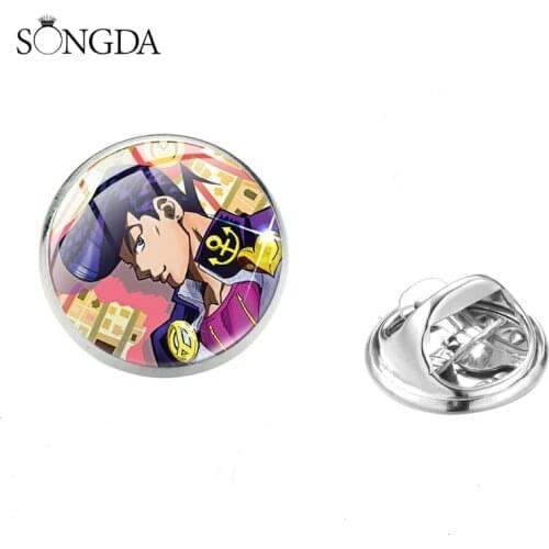 Fashion JoJos Bizarre Adventure Brooches Anime Figure 3D Printed Glass Cabochon Lapel Pins Button Backpack Badge For Fans