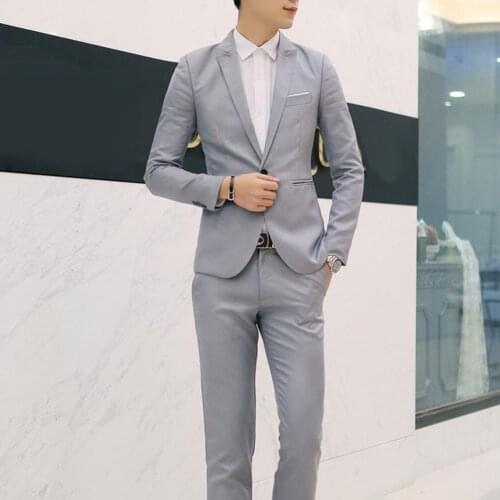 2Pcs Fashion Men Solid Color Lapel Button Long Sleeve Slim Blazer Suit Pants мужские пиджаки