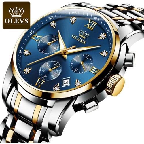 Men Watch OLEVS 2858 Business Multi Time Zone Wristwatch Multi-Function Waterproof Date Stainless Steel Quartz Wristwatches