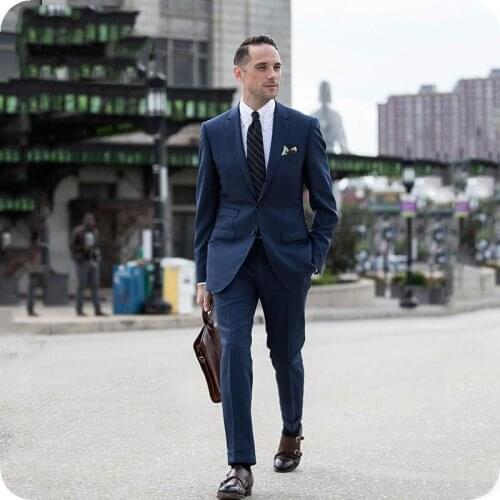 Navy Blue Men Suits Wedding Suits Bridegroom Custom Tailored Tuxedos Slim Fit Formal Best Man Prom Blazer 2piece Terno Masculino