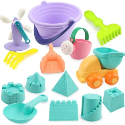 Hot 14Pcs/set Beach Sand Toys Soft Rubber Beach Bucket Playset Fun Toys Gift for Kids Summer Outdoor Fun Drop Ship -Random Color