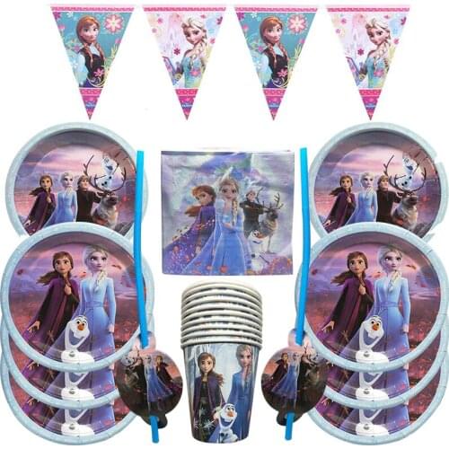Frozen 2 Anna Elsa Princess Theme Party Set Baby Shower Party Disposable Tableware Birthday Party Decorations Supplies Set