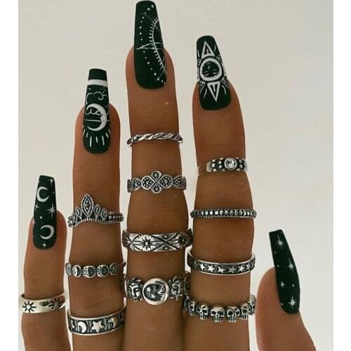 Vintage Trendy Boho Midi Star Knuckle Ring Set For Women Snake Geometric Finger Rings Fashion Bohemian Jewelry