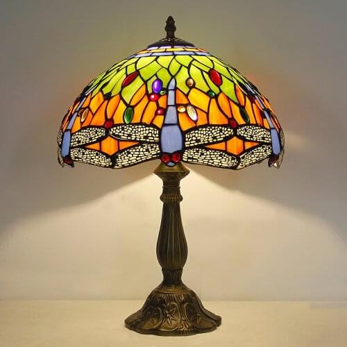 Tiffany Table Lamp 12 Inch Vintage Art LED Desk Decorative Lights Handmade Stained Glass Lampshade Bedroom Bedside Table Lights