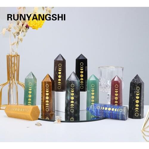 Natural Amethyst Point Crystal Wand with Solar Eclipse Gold Logo Rose Quartz Healing Gemstone Crafts