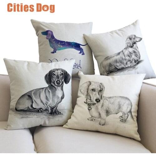 Europe Style Linen Cotton Washable Animal Dachshund Dog Art PRINTED Sofa Decorative Pillow Cushion Cover Square 30*30 45*45CM