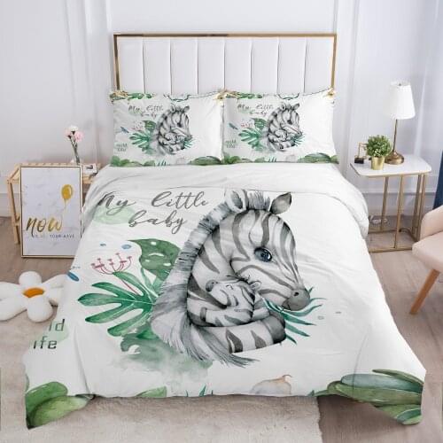 Cartoon Childrens Bedding set for kids baby Duvet cover set pillow case Bed linens Quilt cover 140x200 Bed set Single zebra