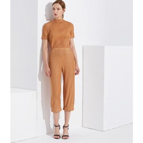 Latest Japanese womens pocket pants 2019 summer Office worker nine-cent casual pants comfortable sports miyake drape TP5037