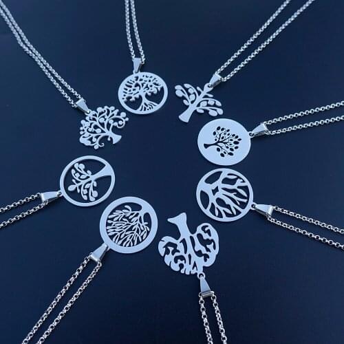 Life Tree Stainless Steel Necklace Plant Trees Pendant Popular Jewelry Gift For Men Women