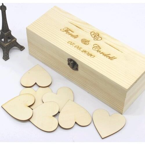 Personalized Wedding Guest Book With Hearts Custom Name and Date Wooden Birthday Keepsake Box Rustic Engrave Wedding Guest Book