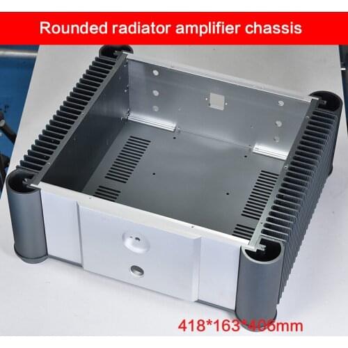 418*163*406MM All-aluminum Amplifier Chassis Rounded Corners Power Supply Case Radiator on Both Sides Front-level Audio Box