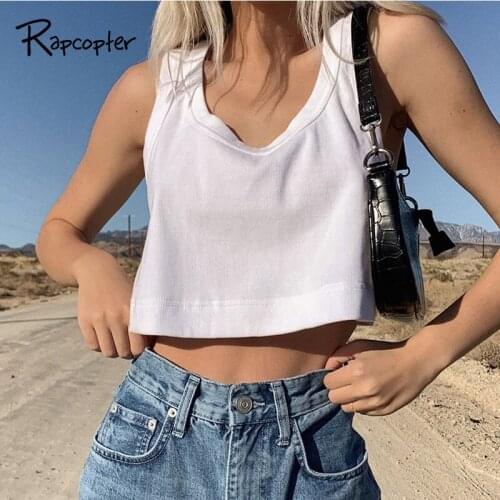 Rapcopter Solid Color Sleeveless Woman Crop Top Loose Casual Top Cotton Tank Top Basic Sweatwear Summer Mini Vest 90s Streetwear