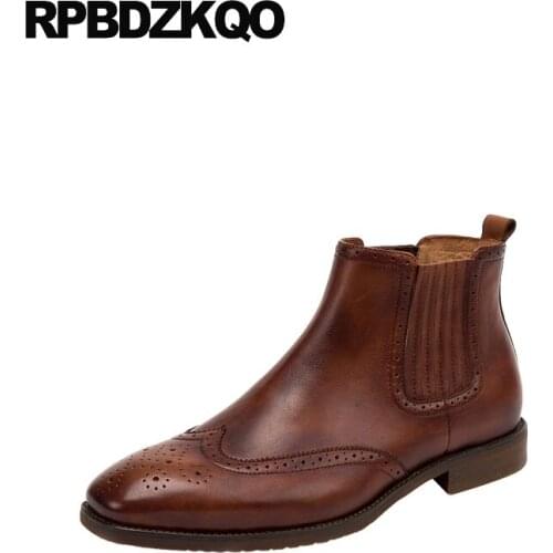 Handmade shoes square toe wingtip plus size male full grain leather boots ankle dress men slip on brown chelsea formal brogue