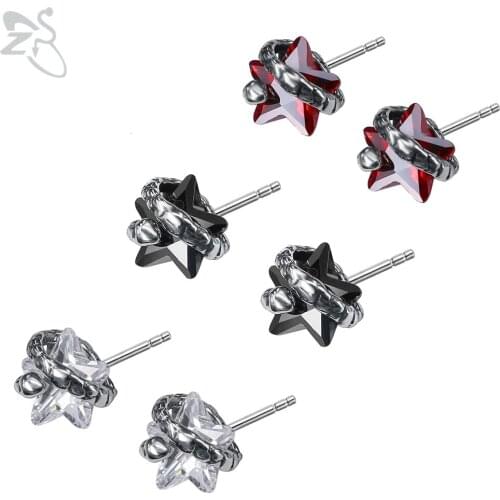 ZS 1 Pair Star Shape Cubic Zirconia Ear Studs Goth Punk Snake Ear Piercings For Women Men Fashion Unique Crystal Stud Earrings