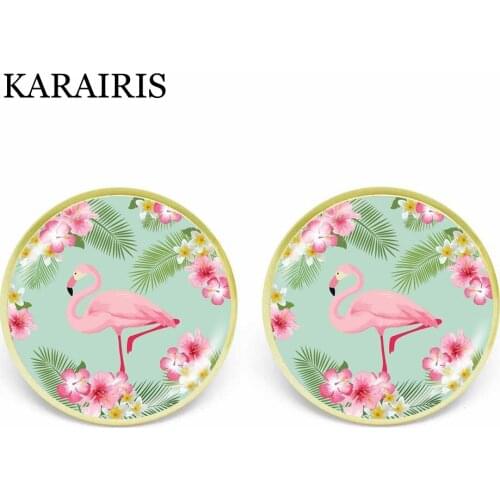 KARAIRIS Nordic Style Palm Leaves Mini Flamingo Earrings Cool Hawaii Beach Glass Jewelry Earrings For Women Girl Souvenir Gifts