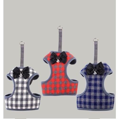 Dog Pet Harness Plaid Bowknot Cat Harness Breathable Vest Harness for Small Pet Include Leash Dog Clothes S M L