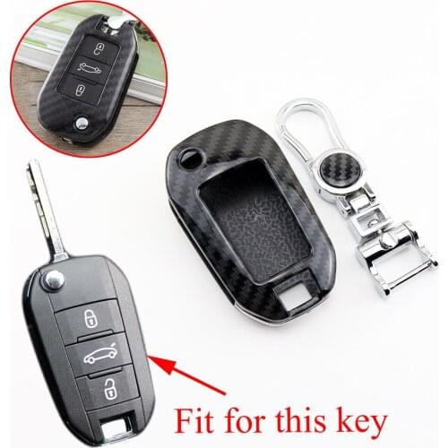 Carbon Fiber Texture Fold Key Cover Case Fob Holder Bag Fit For Peugeot Citroen C4 C3-XR C-Elysee Accessories Trim