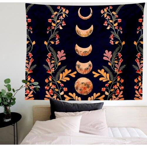 Sun Moon Tapestry Wall Hanging Floral Vine Psychedelic Black and White Wall Tapestry Wall Tapestry for Bedroom Home Wall Decor