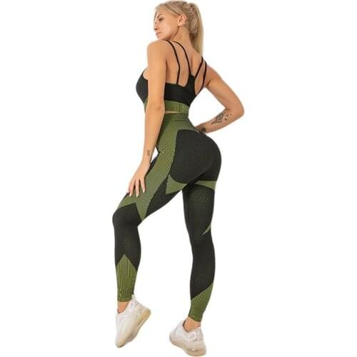 Seamless Yoga Set Women Fitness Clothing Sportswear Woman Gym Leggings Padded Push-up Strappy Sports Bra 2 Pcs Sports Suits
