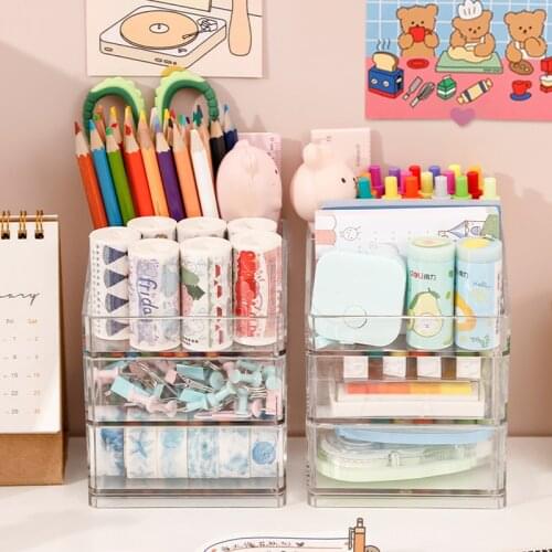Student Desktop Pencil Finishing Storage Case Container Makeup Organizer Desktop Sundries Storage Box Stationery Box School