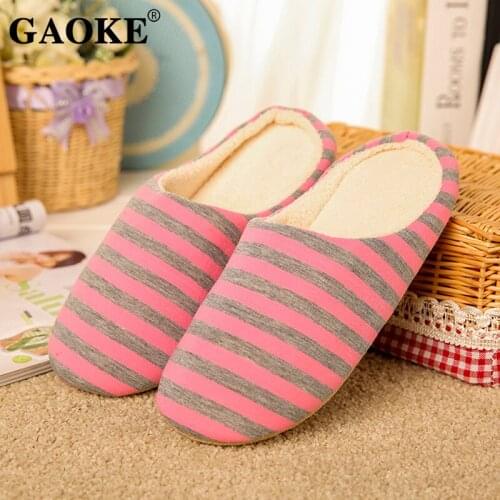 Slipper Women Warm Cotton Shoes Women Indoor Slippers Striped Bottom Soft Home Slippers Slip-On Shoes For Bedroom House Plush