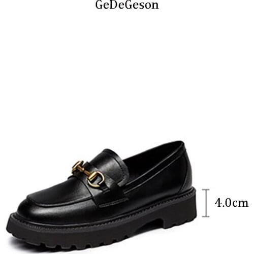 Mules Horse bit Buckle Decoration Pumps Women Genuine Cowhide Shoes Ladies Fashion Thick Platform Comfortable