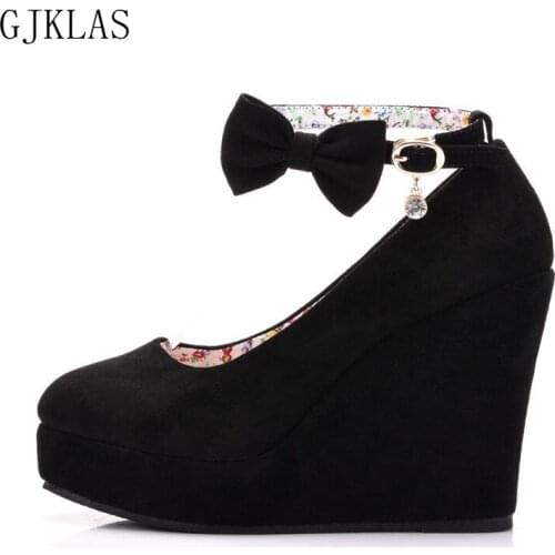 Large Size High Heels Wedding Shoes for Women Bride Wedges Heel Womans Dress Shoes Platform Pumps Women Shoes High Heel Bow New