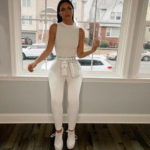 U-CN 2020 new jumpsuit women elastic hight casual fitness sporty rompers sleeveless zipper activewear skinny summer outfit