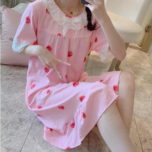 2019 New Arrive Girl Nightdress Female Summer Sleep Dress Cotton Loose V Collar Nightdress Home Sleepwear Cute Princes Nightgown