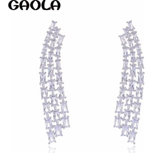 GAOLA Brand Jewelry Clear Cubic Zirconia Feather Dangle Earrings For Women Bijoux GLE7053Y