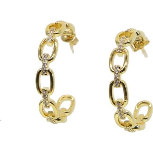 Punk womens hip hop bling ladies jewelry big cuban link round chain earring big cz gold color earring