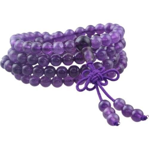 SUNYIK Natural Purple Crystal 6mm Buddhist Buddha Meditation 108 Prayer Bead Mala Bracelet/Necklace