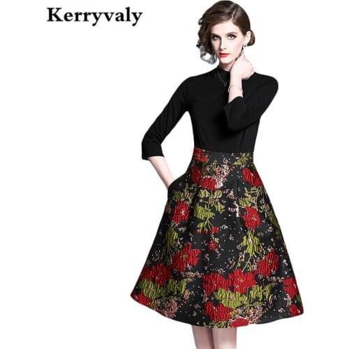 New Jacquard Stitching Large Swing Party Dress Womens Dresses New Arrival 2021 Spring Vintage Runway Women Dress Robe Pull K8576