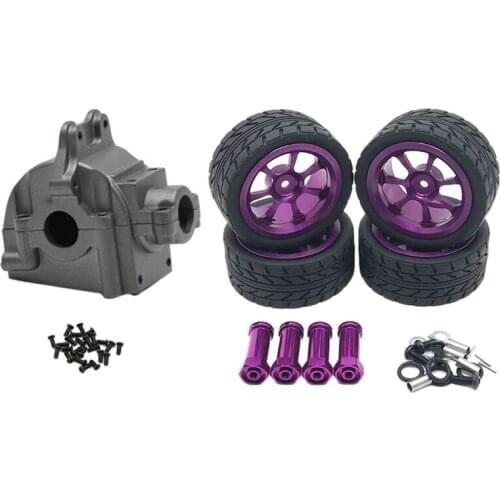 1X Metal Wave Box Gear Box Shell Cover for Wltoys 144001 1/14 Titanium & 1SET 65mm Metal Wheel Rim Tires Tyres