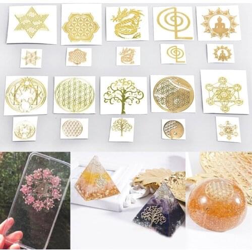 10Pc DIY 7 Chakra Copper Energy Tower Orgonite Sticker Flower Life Tree Pyramid Decor Epoxy Resin Fillings Resin Crafts
