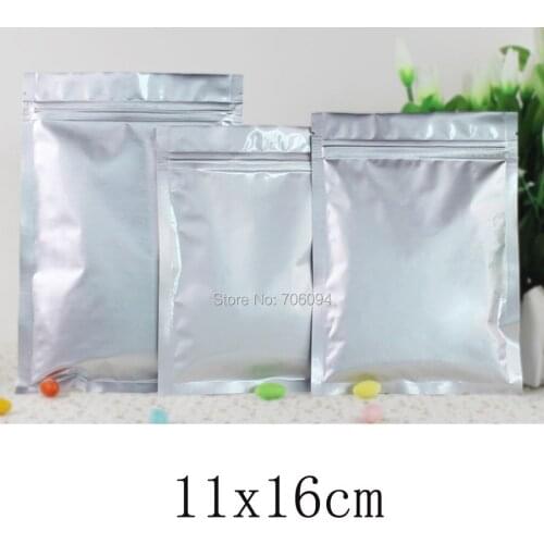 200PCS 11*16cm(4.33''*6.3'')silver pure Aluminum Foil Bag Self Seal Ziplock Packing Food Bag Resealable bakingPackage Bag Pouch