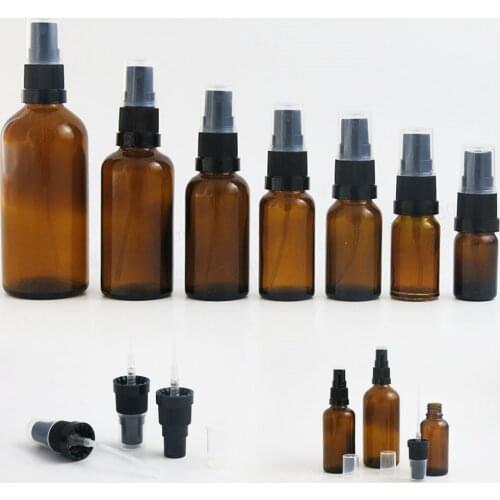 200 x Refillable Amber Glass Essential Oil Bottles Wtih Tamper Evident Mist Spray 100ml 50ml 30ml 20ml 15ml10ml Perfum bottle