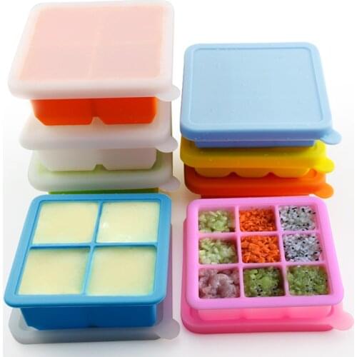 4 and 9 Cavities With Cover Lid Square Silicone Ice Cube Tray Food Storage Crisper Cake Fondant Baby Food Mold Chocolate Mould