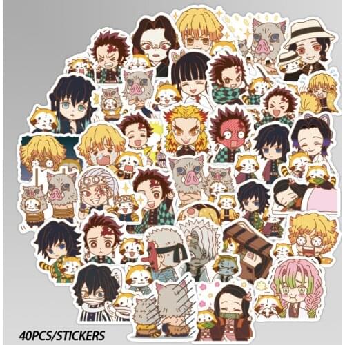 40Pcs/set Demon Slayer Kimetsu no Yaiba Sticker Tanjirou Nezuko Agatsuma Zenitsu DIY PVC Waterproof Stickers