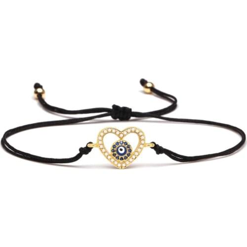 AAA Cubic Zirconia Love Heart Blue Evil Eye Luck Charm Bracelet Women Girl 2020 New Fashion Turkish Eye Red String Jewelry Gift