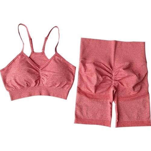 2PCS Seamless Yoga Set Fitness Clothing Sportswear Gym Sports Bra High Waist Shorts Leggings Gym Long Sleeve Crop Top Suit