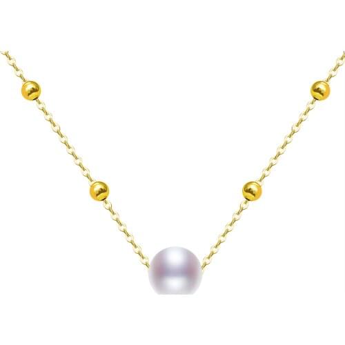 ZHIXI Real Natural Freshwater Pearl Pendant Necklace Pure 18K Gold Ball AU750 Chain for Women Fine Jewelry Wedding Gift D580