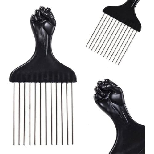 Black With Stainless Steel Metal Wide Teeth Hair Comb Afro Hair Fork Comb Black Fist Wide Teeth Comb Brush