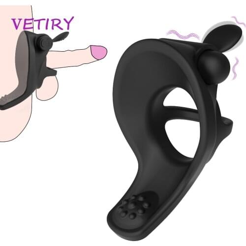 Delay Ejaculation Couple Double Cock Ring Sex Toys for Men Erection Clitoris Stimulation Vibrating Penis Ring Scrotum Binding