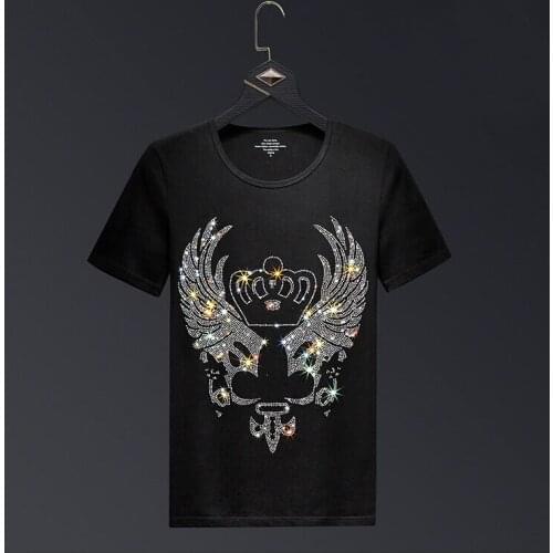 Classic Trend Summer Mens Black And White Round Neck Breathable T-Shirt Slim And Diamond Cartoon Original Brand Short Sleeve