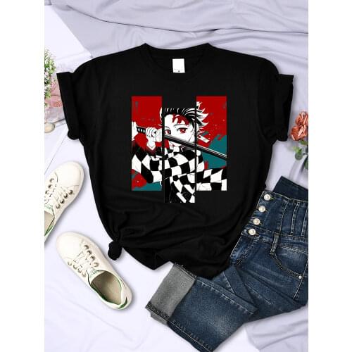 Japanese Anime Demon Slayer Pringing Print Womens t-Shirts Summer Vintage Clothing Anime Plus t-Shirt Cartoons Womens t Shirts