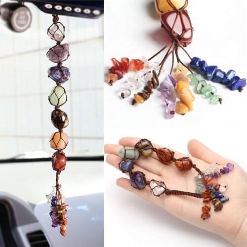 7 Chakra Stone Hanging Ornament Stone Tassel Spiritual Meditation Hanging/Window/Feng Shui Ornament Natural Stone Car/Home Decor