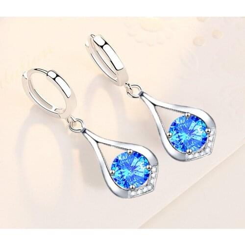 KOFSAC New Trendy 925 Sterling Silver Earrings For Women Charm Blue Zircon Elegant Water Drop Earring Girl Party Jewelry Gifts