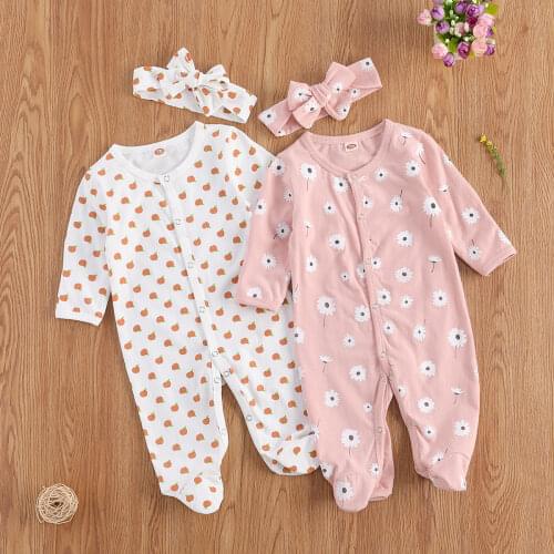 Pudcoco Newborn Baby Girl Clothes Romper Long Sleeve Floral Print O-neck Soft Cotton for Infant Baby Sleepwear Spring Autumn